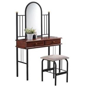 FLORA Set Τουαλέτα (με σκαμπό) Μεταλ.Μαύρο/Ξύλο Καρυδί