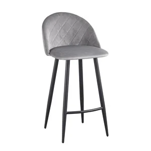 BELLA Σκαμπό BAR Μεταλ.Μαύρο/Ύφασμα Velure Γκρι