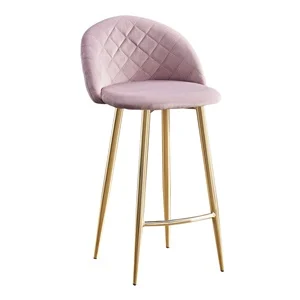 BELLA Σκαμπό BAR Χρώμιο Χρυσό/Ύφασμα Velure Dirty Pink