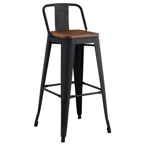 RELIX Wood Dark Oak Σκαμπό Bar Με Πλάτη Μαύρο Matte