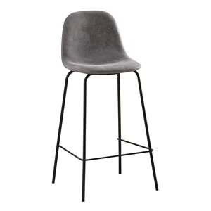 CELINA Σκαμπό Bar Μεταλ.Μαύρο, Ύφ.Suede Ανθρακί