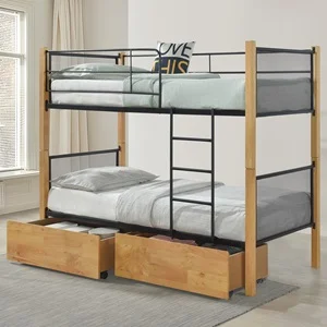 NET Kρεβάτι/Κουκέτα-2 Συρτάρια 90x190cm Mεταλ.Μαύρο/Ξύλο Φυσικό