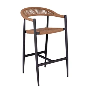 MADY Σκαμπό Bar Alu Ανθρακί/Rope Wicker Φυσικό Στοιβαζόμενο