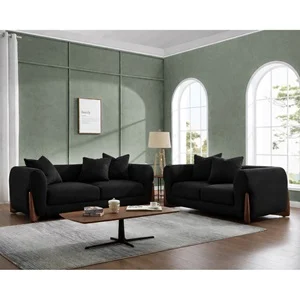 KANSAS Set Σαλόνι - Καθιστικό, 2Θέσιος-3Θέσιος, Teddy Ύφασμα Μαύρο