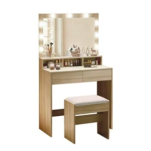 Τουαλέτα με Σκαμπό, Απόχρωση Sonoma, Καθρέπτης LED & θύρα USB