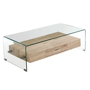 GLASSER Wood Τραπεζάκι Σαλονιού Γυαλί